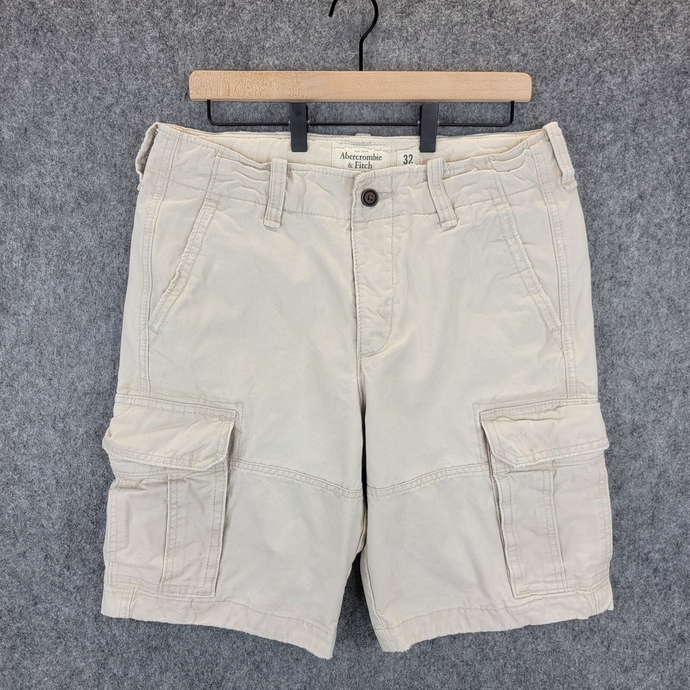 Abercrombie Fitch Shorts Mens 32 Khaki Tan Heavy Cargo Distressed Military Y2K